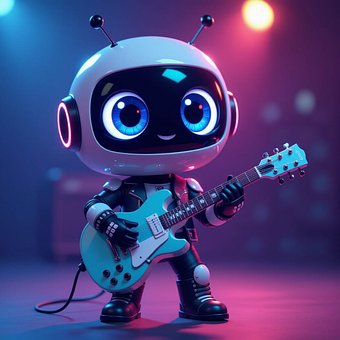 Roboter, Gitarrist, Lächelnd, Süß