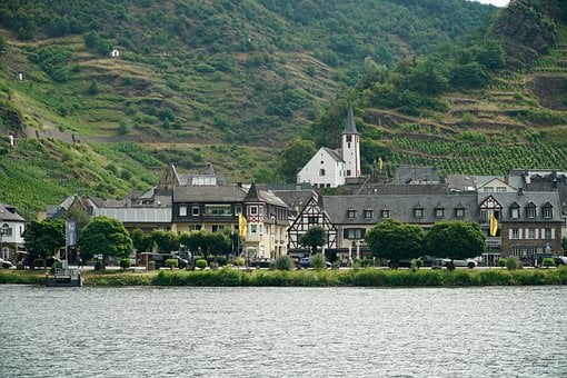 Mosel, Rio, Vila, Panorama, Montanhosa