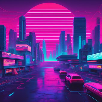 Neon, Vaporwave, Synthwave, Retro, Stadt