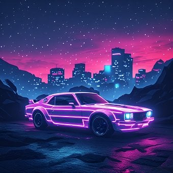 Vaporwave, Synthwave, Neon, Retro Auto