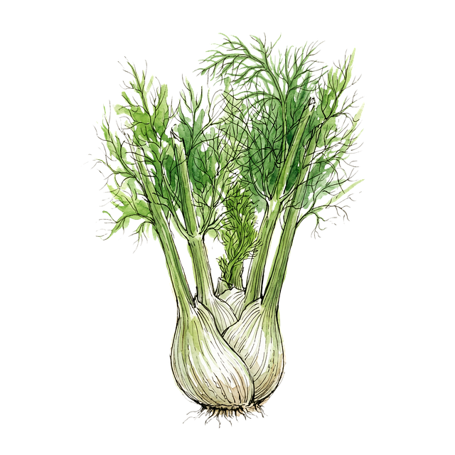 Free fennel watercolor ink illustration