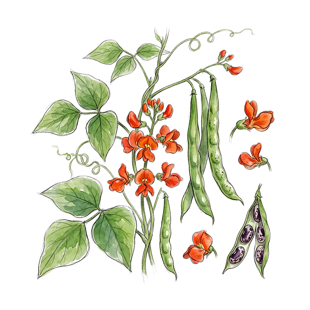 Free bean plant leaves blossoms illustration