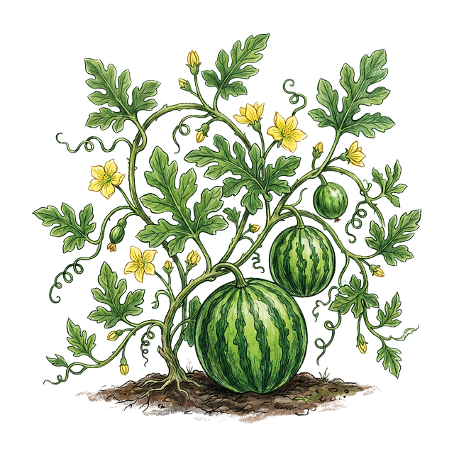 Free watermelon vine fruit illustration