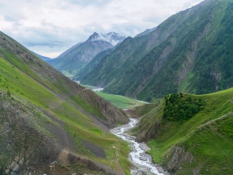Tal, Fluss, Berge, Wolken, Natur, Alpin