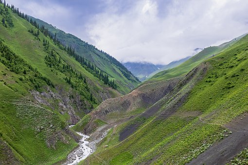 Tal, Natur, Grün, Berg, Wolken, Fluss