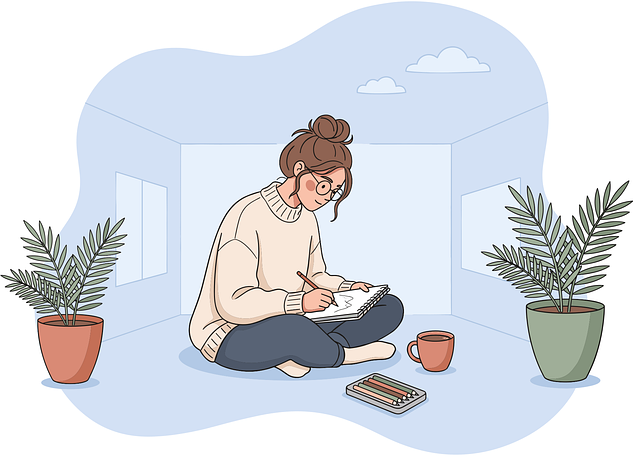 Free flat design young woman sketchbook vector