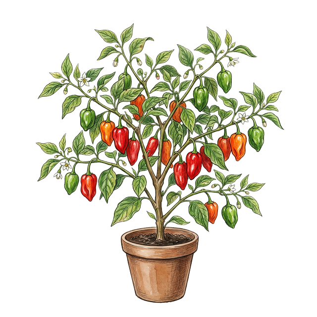 Free pepper plant terracotta pot green pepper illustration