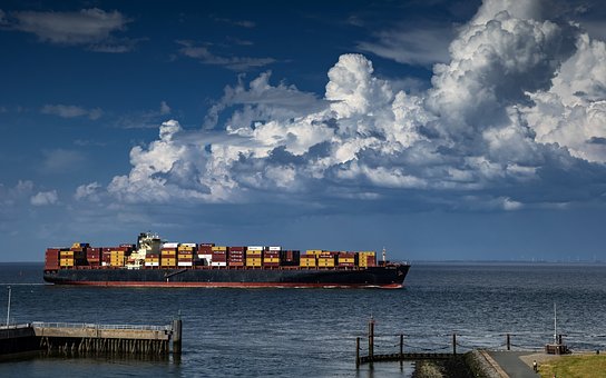 Containerskib, Tordenskyer, Himmel, Hav