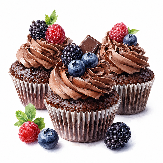 Free chocolate muffins berry fruits chocolate cream illustration