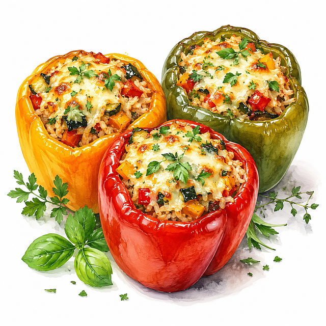 Free stuffed peppers colorful peppers rice illustration