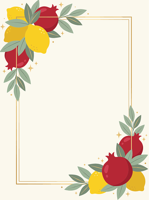 Free pomegranate lemon olive branch illustration