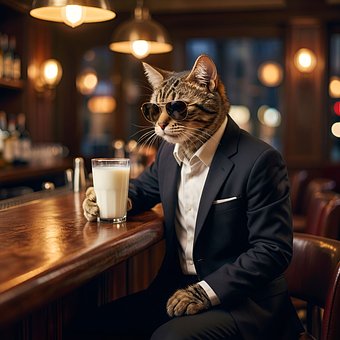 Kat, Jakkesæt, Solbriller, Bar, Mælk