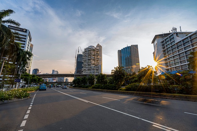 Stadt, Gebäude, Straße, Abend, Sonne