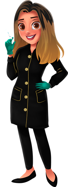 Free cartoon character medical attire syringe illustration