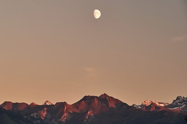 Lua, Montanhas, Pôr Do Sol, Alpenglow