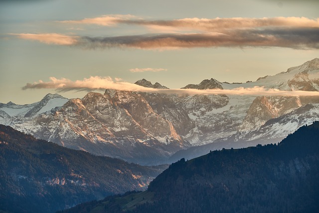 Montanhas, Alpino, Neve, Pôr Do Sol