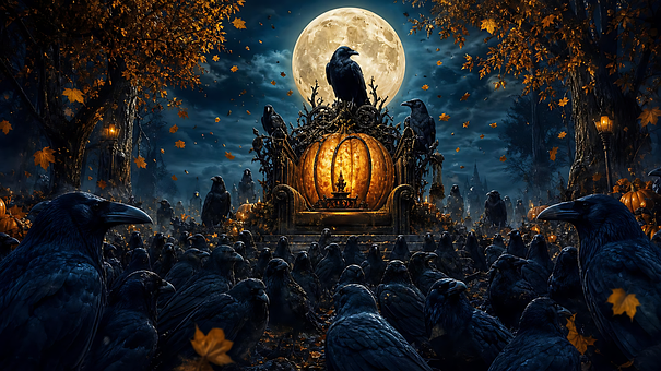Ravn, Trone, Måne, Høst, Halloween, Magi