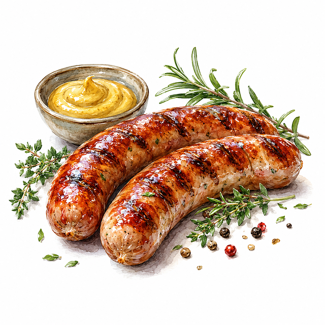 Free grilled sausage rosemary mustard illustration