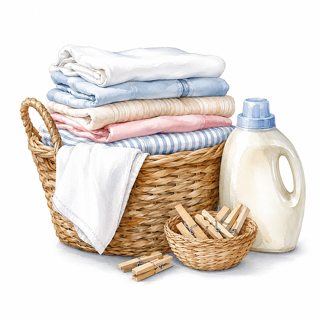 Free laundry basket clean clothes detergent illustration