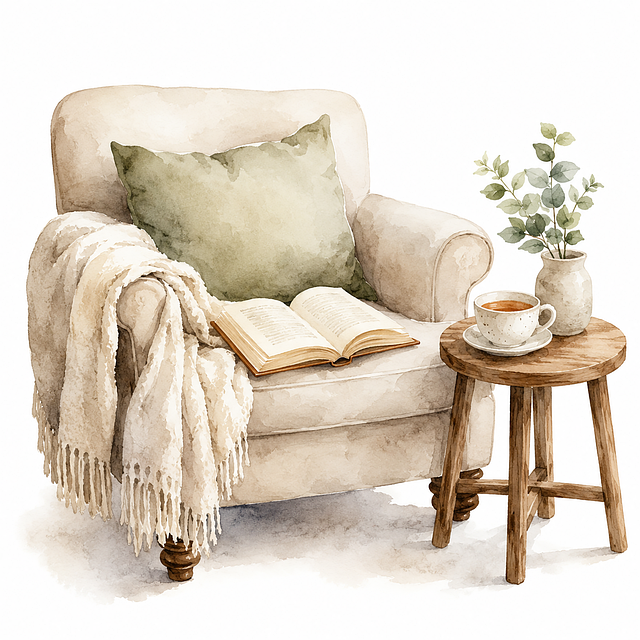 Free reading armchair teacup illustration