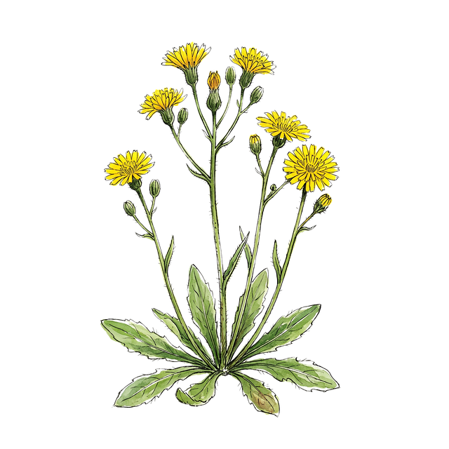 Free dandelion yellow flower green leaves illustration