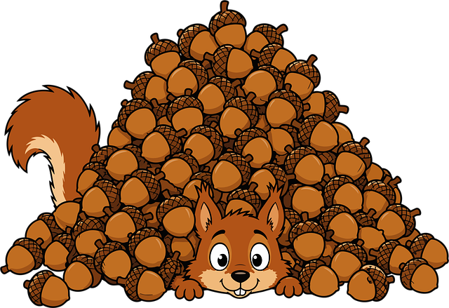 Free squirrel acorns pile illustration