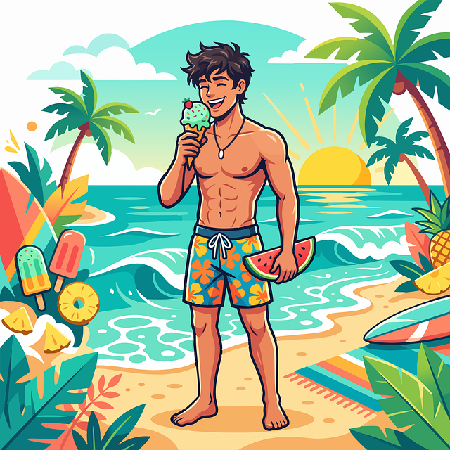 Free man beach ice cream vector