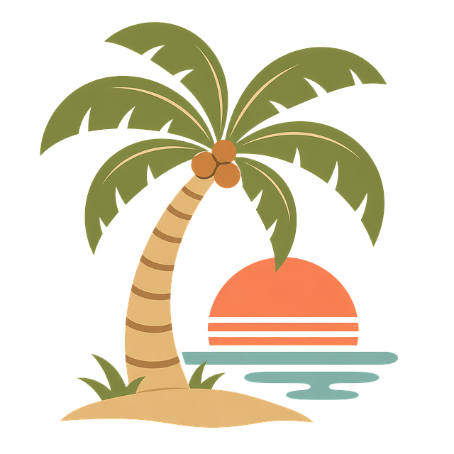 Free palm tree tropical sunset beach silhouette illustration