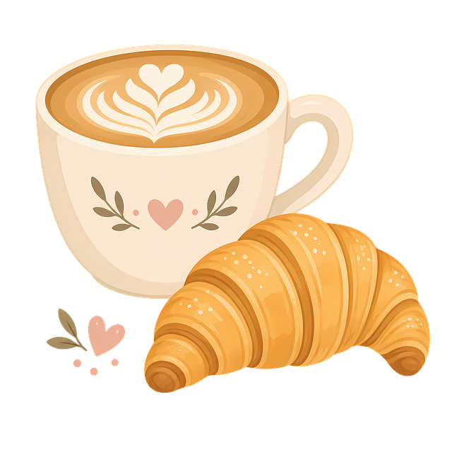Free coffee clipart latte art croissant illustration