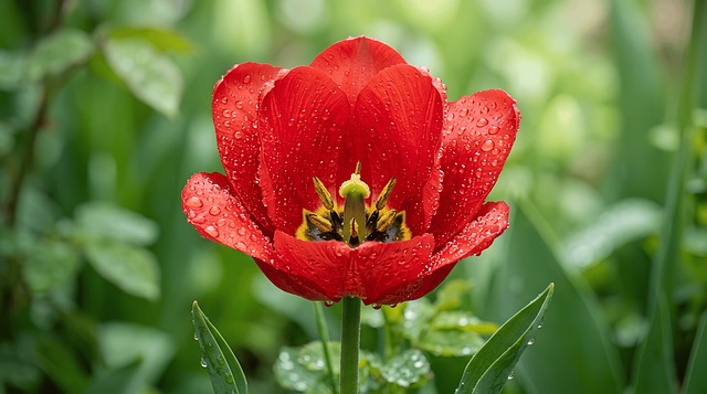 Free red tulip dew drops macro photography illustration