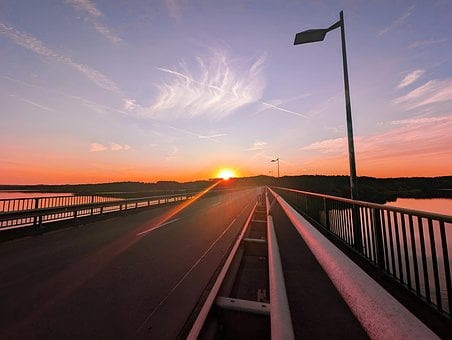 Brug, Zon, Zonsondergang, Snelweg, Weg