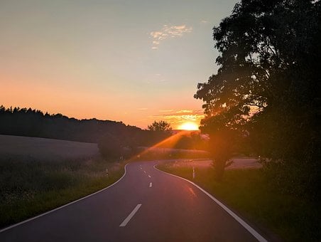 Zonsondergang, Weg, Boom, Landschap