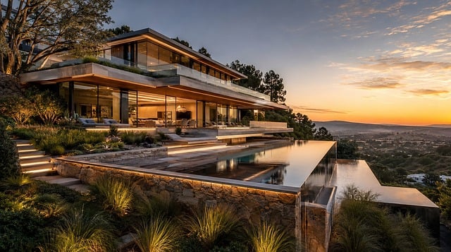 Free luxury villa infinity pool nature illustration