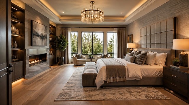 Free luxury bedroom upholstered headboard bedroom fireplace illustration