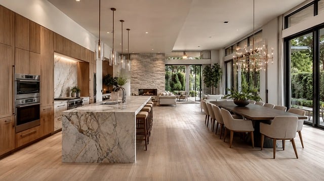 Free luxury kitchen marble island waterfall island illustration