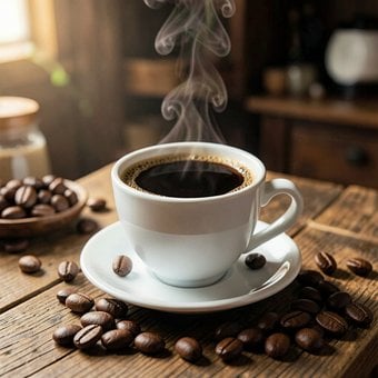 Café, Copo, Grãos De Café, Vapor