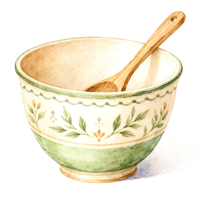 Free bowl wooden spoon rustic kitchen illustration