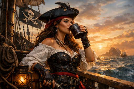 Piratenschip, Vrouwelijke Piraat, Oceaan