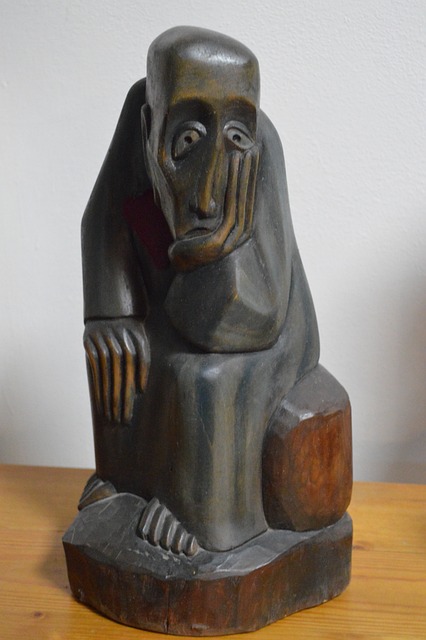 Estátua, Madeira, Triste, Cansado