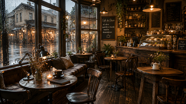 Regentag, Café, Vintage Stil, Retro