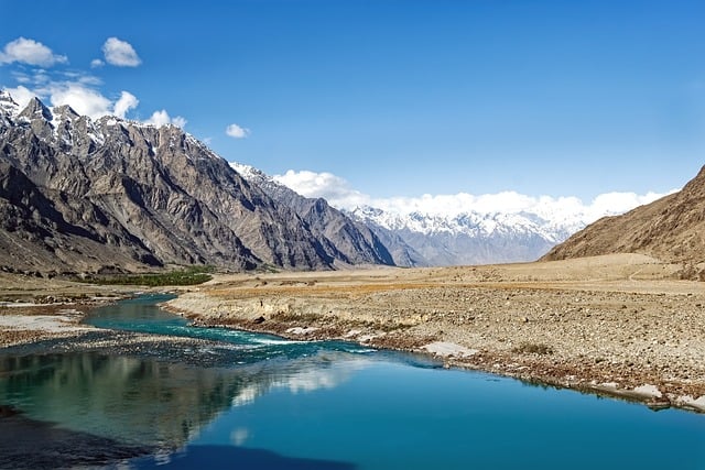 Pakistan, Flod, Bjerge, Sne, Natur