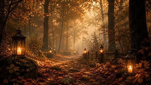 Wald, Laterne, Natur, Herbst, Licht