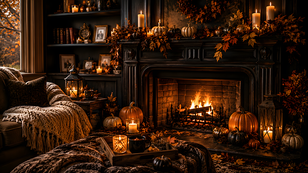Herbst, Halloween, Kamin, Dekoration