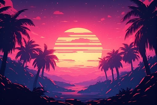 Vaporwave, Sonne, Sonnenuntergang