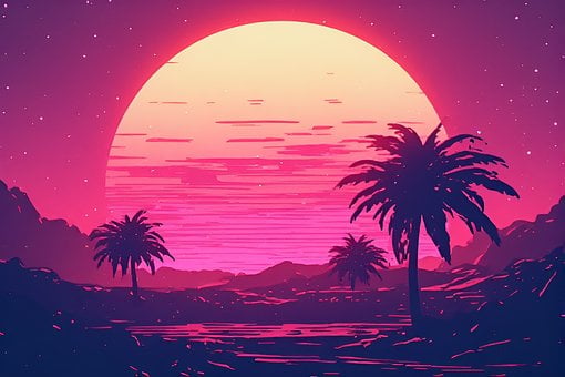 Vaporwave, Retro, Sonnenuntergang