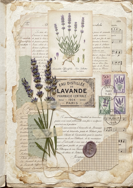 Lavendel, Collage, Papier, Vintage
