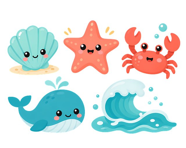 Free ocean stickers sea life illustration