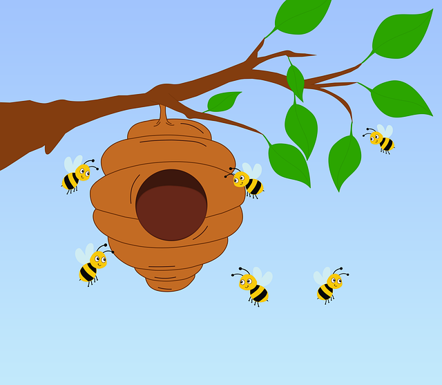 Free beehive honey bees illustration