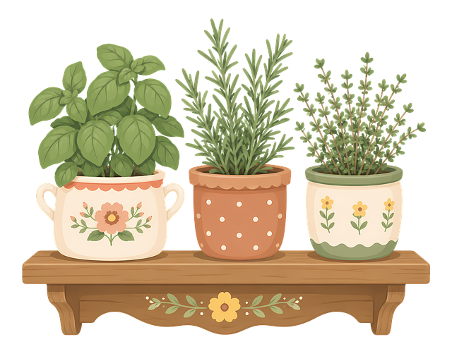 Free herb garden potted herbs basil illustration