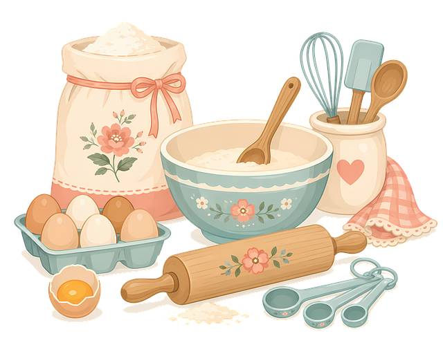 Free baking bowl rolling pin illustration